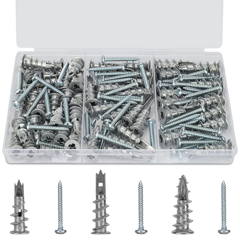 Vmuter Zinc Self-Drilling Drywall Anchors with Screws Kit, 104 Pack 3 Size, 52 Heavy Duty Metal Wall Anchors and 52 Screws - Image 1